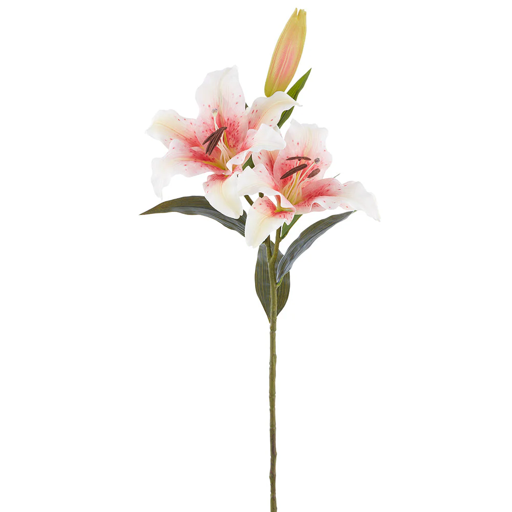 33.5" Casablanca Lily Faux Flower Stem -White/Rubrum (Pack of 12)