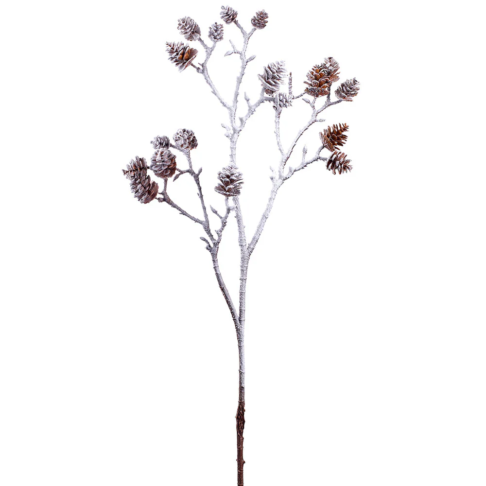 33.5" Flocked Artificial Pinecone Twig Stem -White/Brown (Pack of 6)