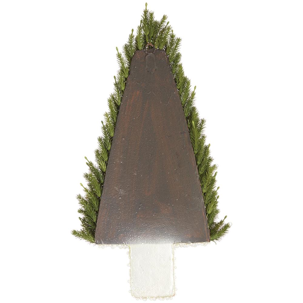 33.5" Hanging Artificial Pine & Pearl Half Wall Cone-Shaped Topiary w/Base -Green - Image 2