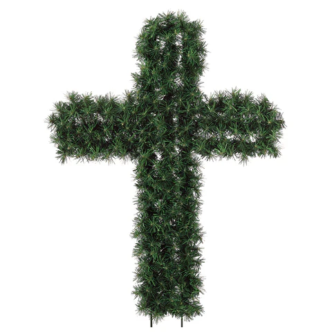 33.5" IFR PVC Artificial Pine Cross Wreath Stand -Green (Pack of 12)