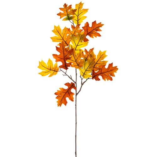 33" Artificial Velvet Oak Leaf Stem -Orange/Flame (Pack of 12)