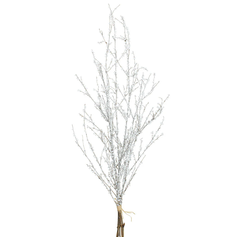 33" Flocked Artificial Berry Stem Bundle -White (Pack of 6)