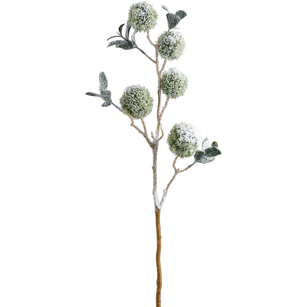 33" Flocked Artificial Chestnut Twig Stem -Green/White (Pack of 12)