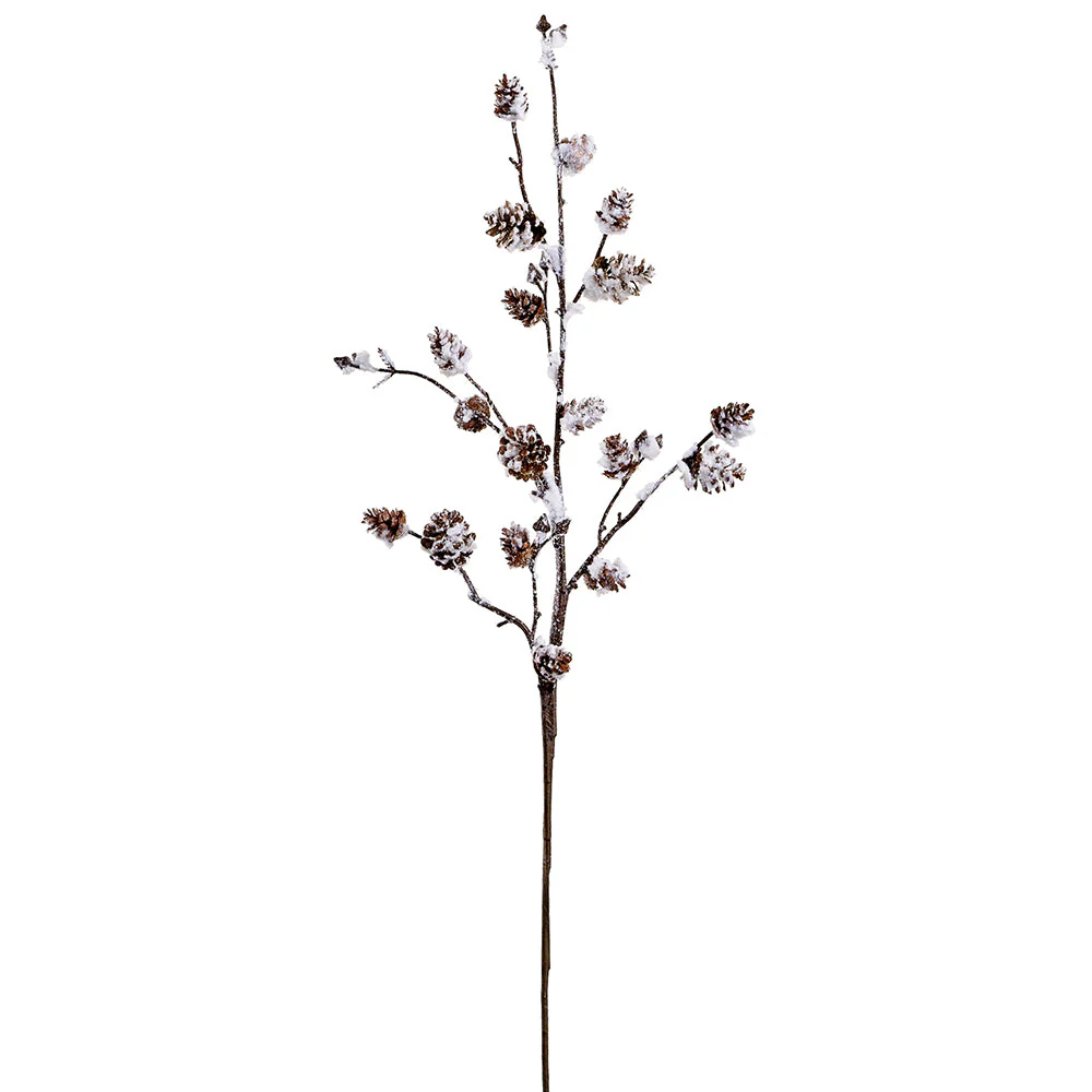 33" Flocked Artificial Pinecone Stem -White/Brown (Pack of 12)