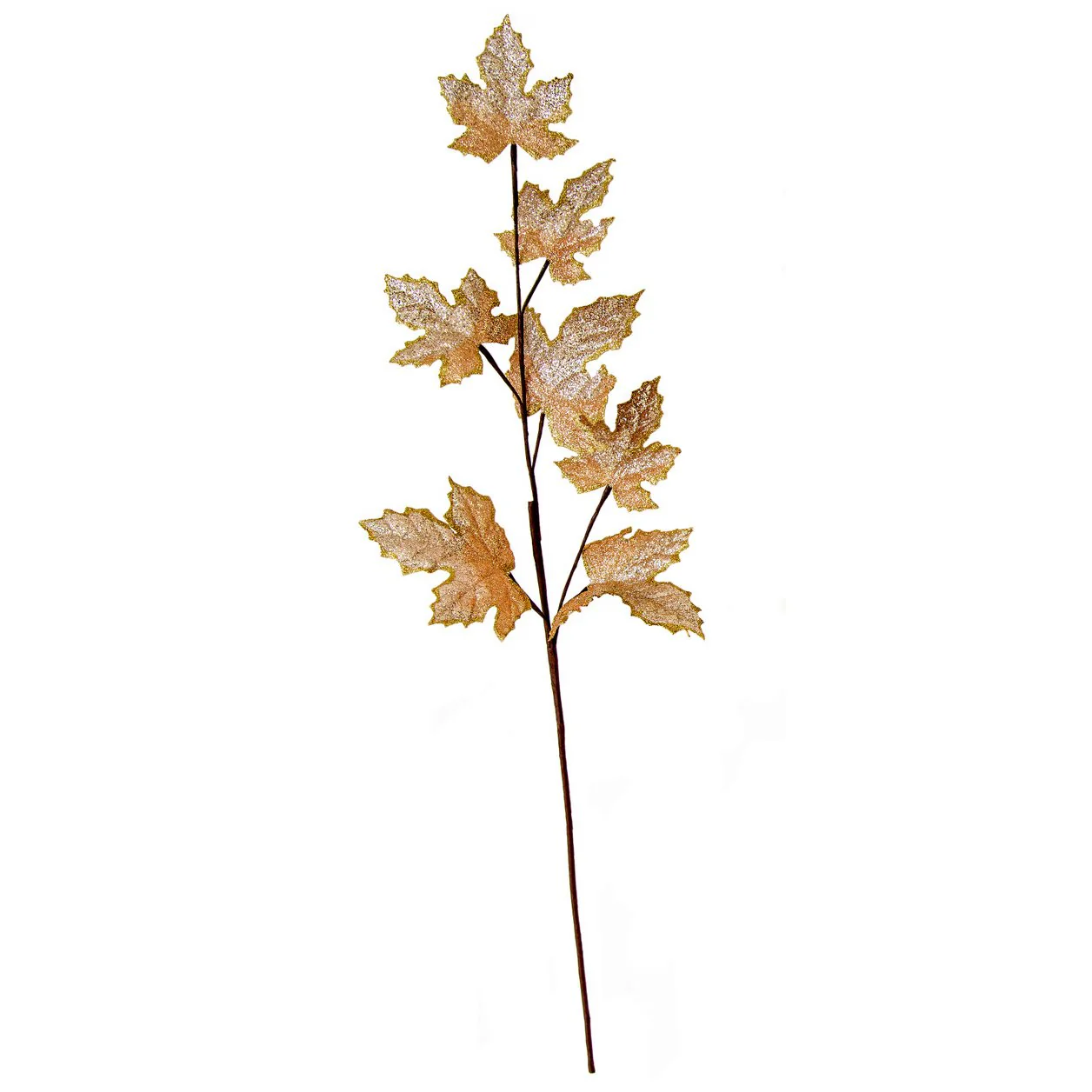 33" Glittered Artificial Maple Leaf Stem -Rose Gold/Champagne (Pack of 12)