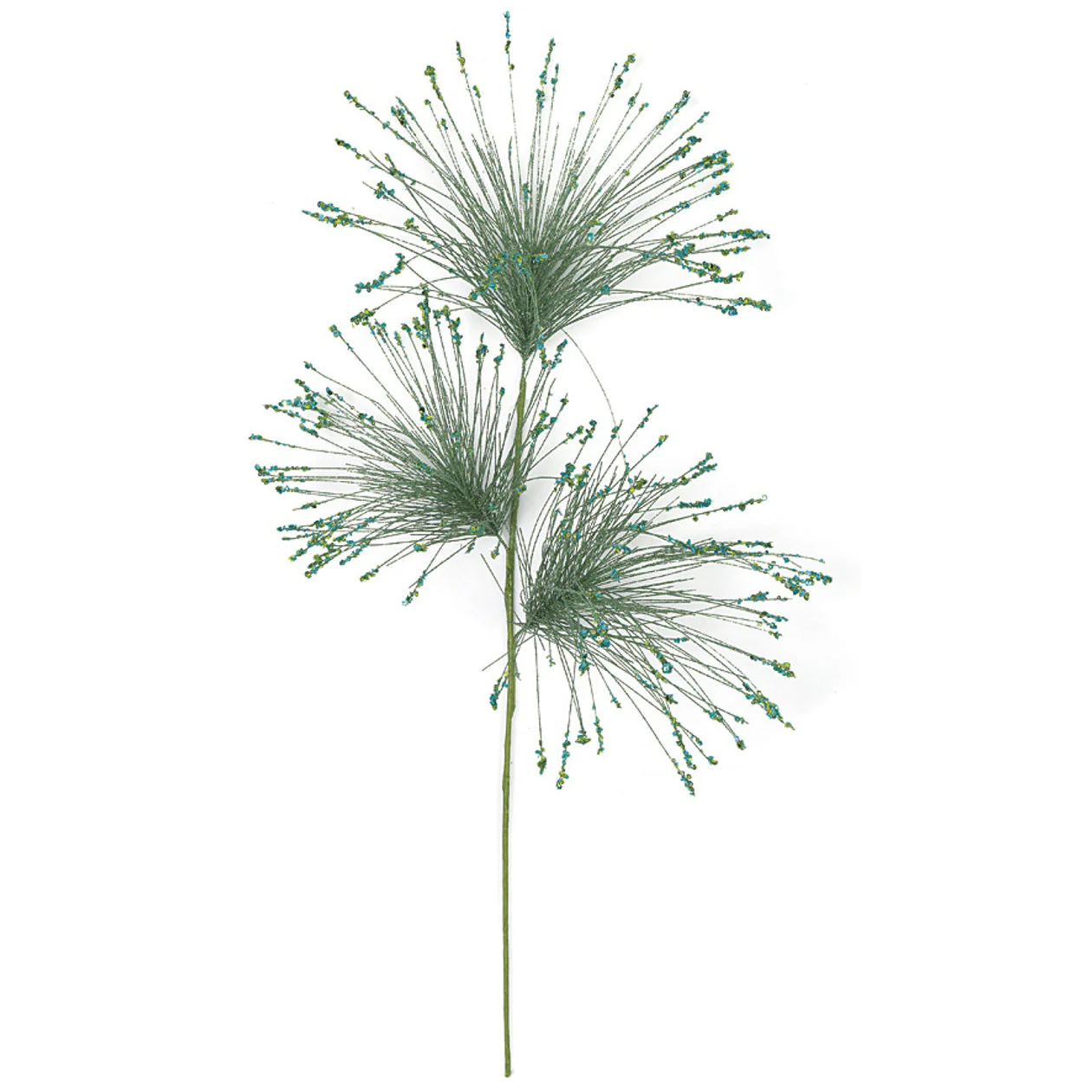 33" Glittered & Sequined Tips Artificial Needle Pine Stem -Green/Teal (Pack of 12)