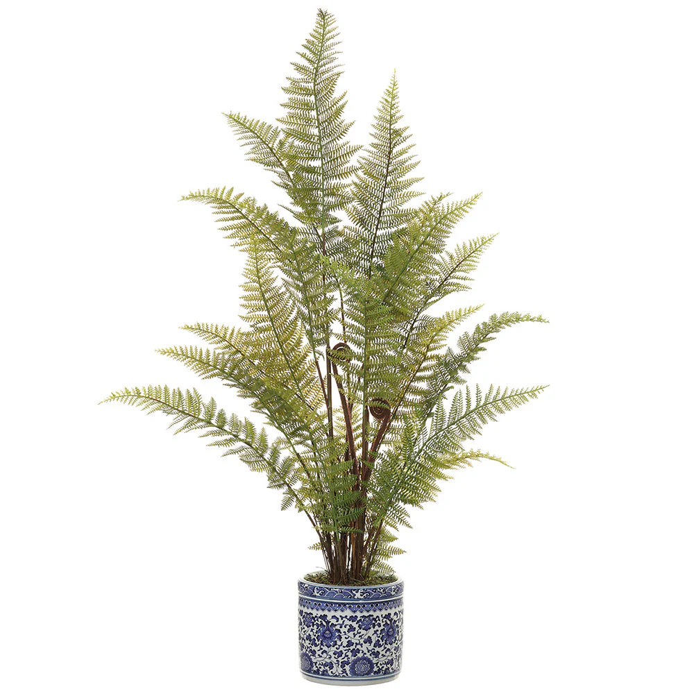 33" Leather Fern Leaf Artificial Plant w/Ceramic Vase -Green (Pack of 2)