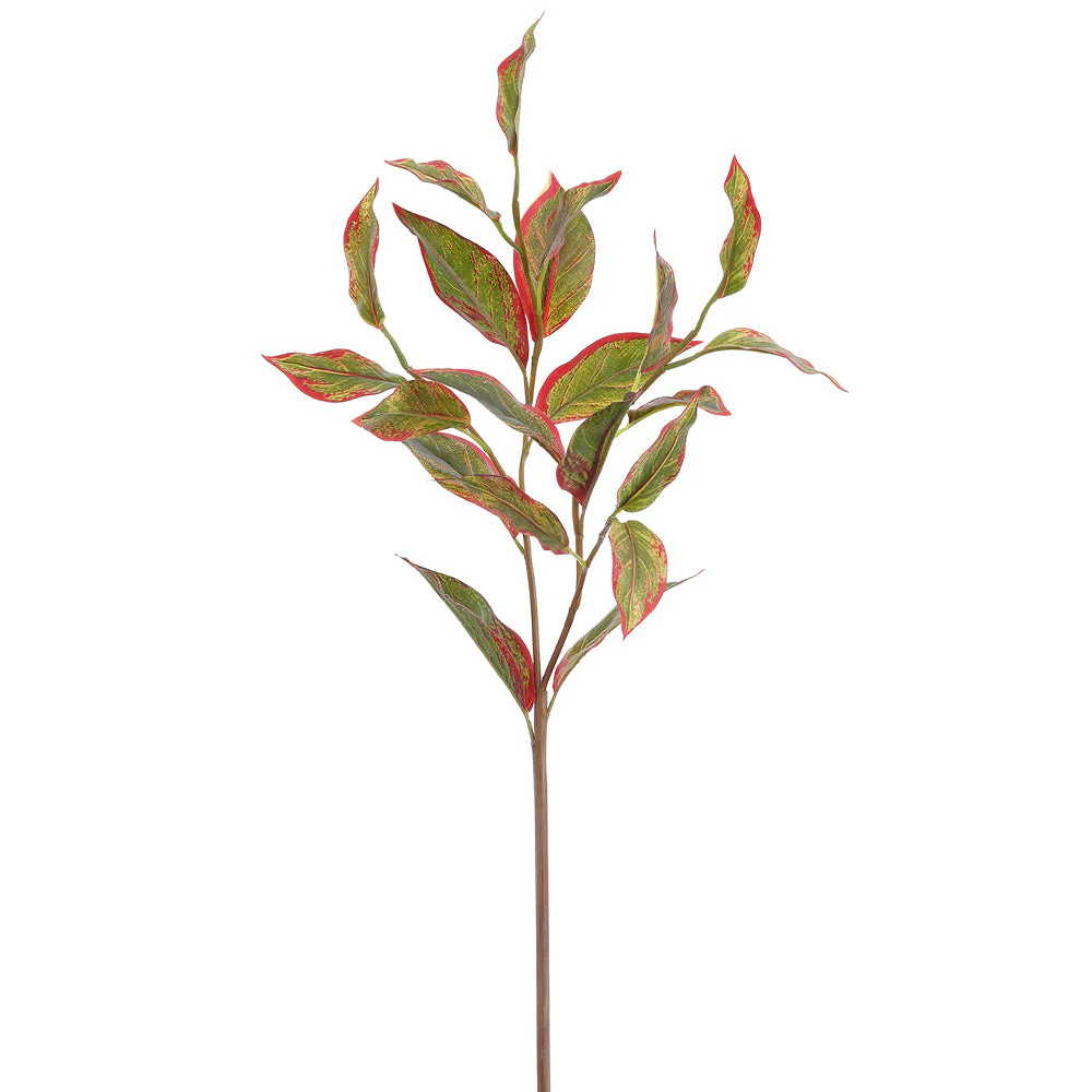 33" Outdoor UV-Resistant Artificial Calico Leaf Stem -Green/Beauty (Pack of 12)