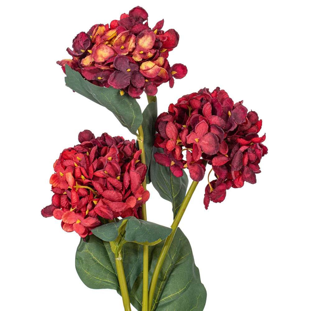 33" Silk Hydrangea Flower Stem -Burgundy (Pack of 6) - Image 2