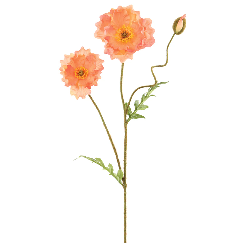 33" Silk Poppy Flower Stem -Peach (Pack of 12)