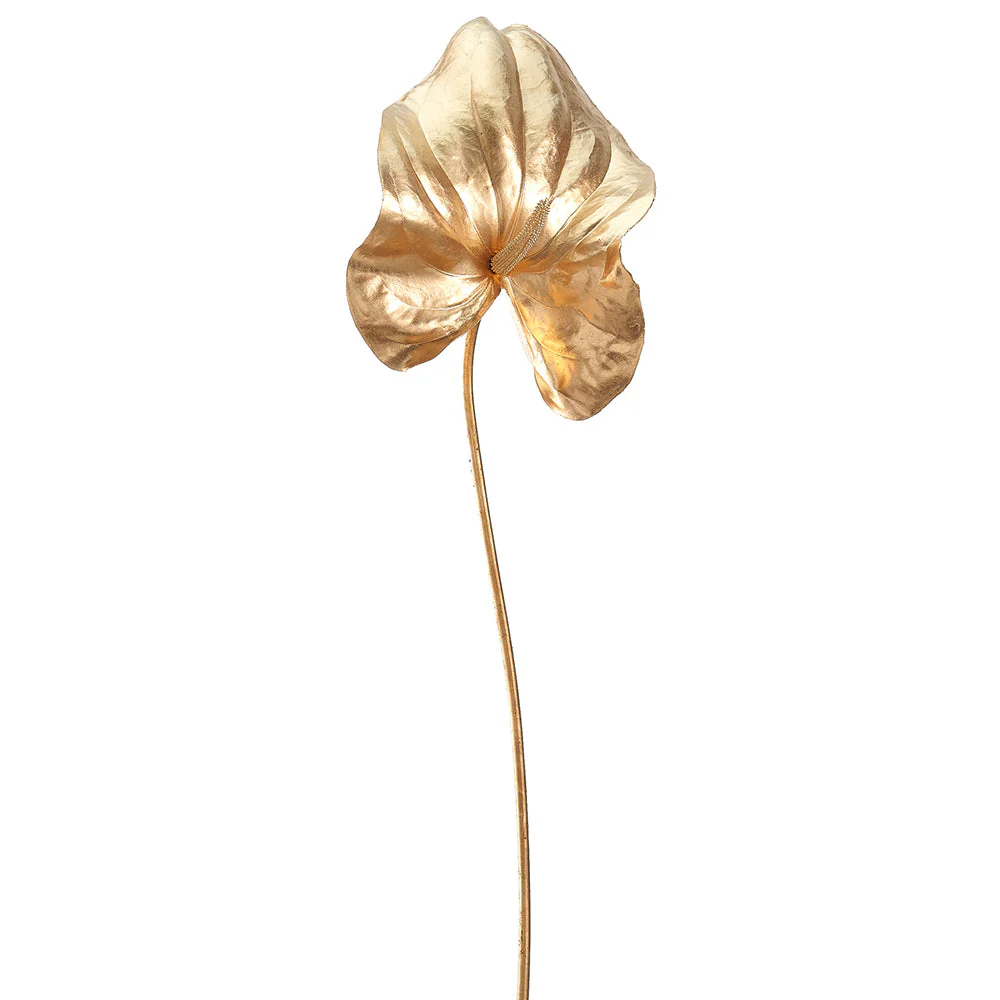 34.25" Artificial Metallic Anthurium Flower Stem -Gold (Pack of 12)