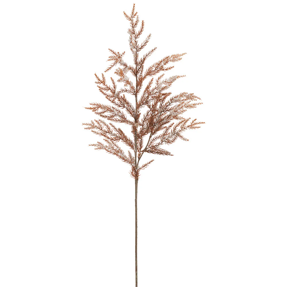 34.5" Beaded & Flocked Artificial Spruce Stem -Brown/White (Pack of 12)