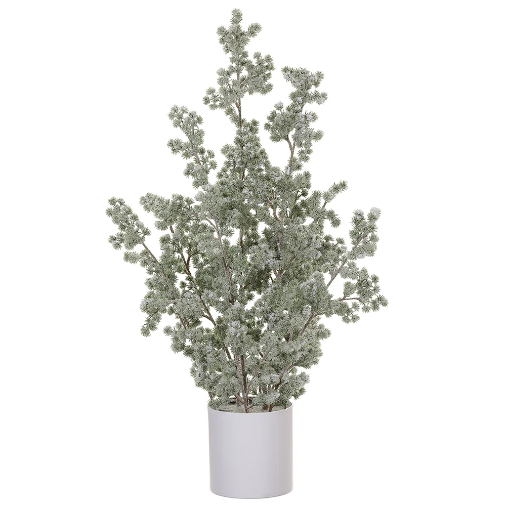 34.5" Flocked Artificial Pine Tree w/Pottery Pot -Green/White