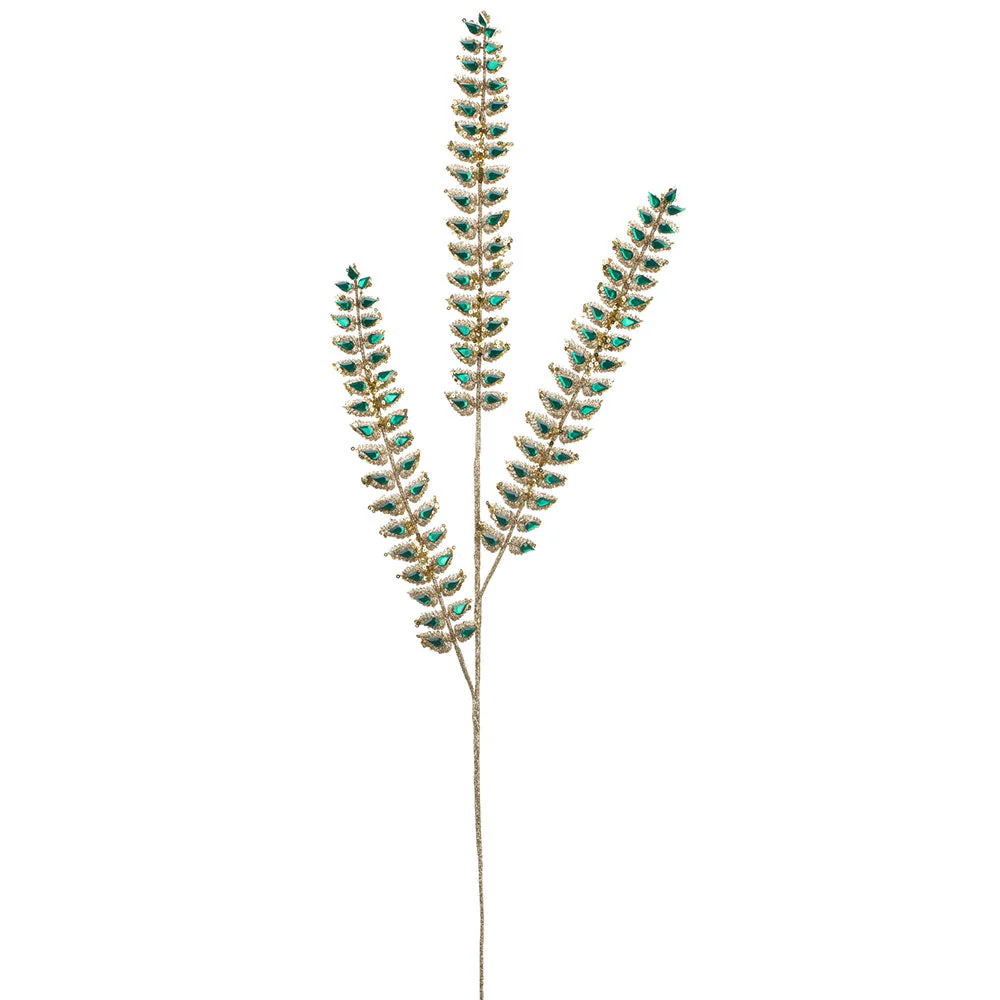 34.5" Glittered Rhinestone Artificial Mini Leaf Stem -Green (Pack of 12)