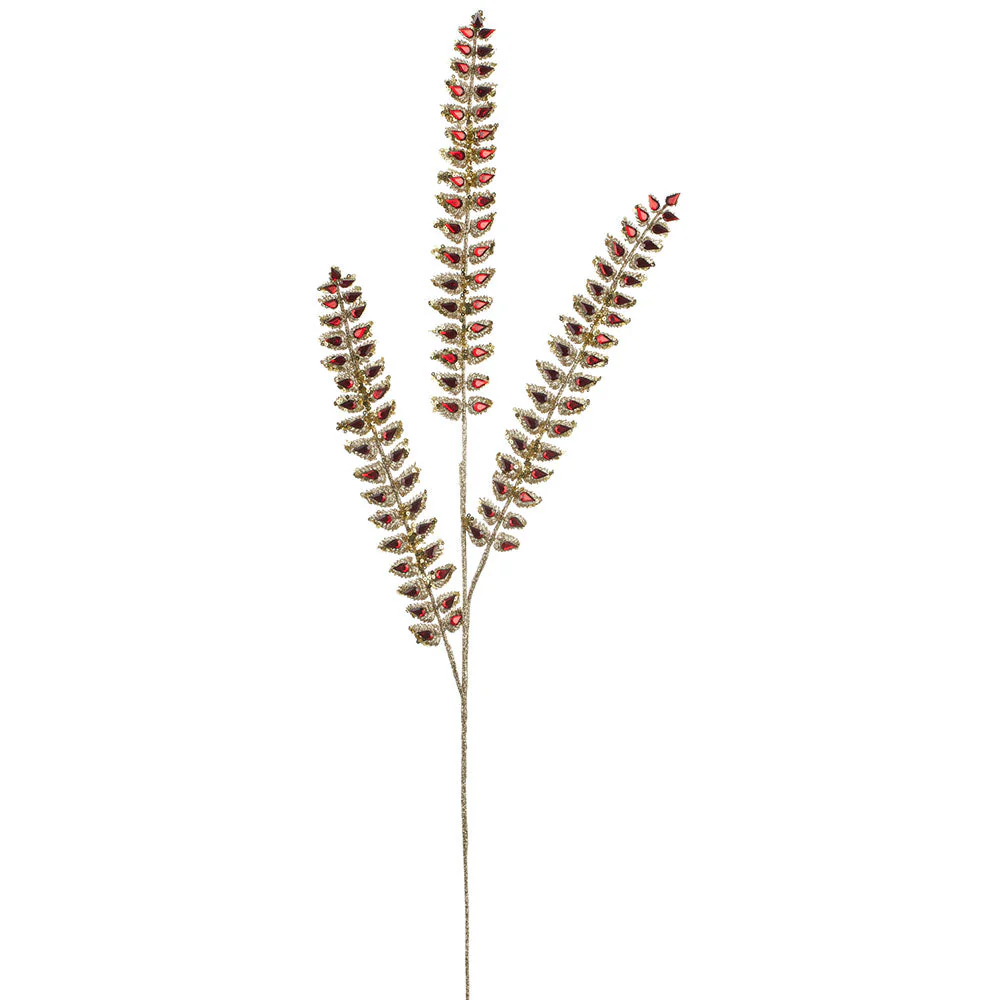 34.5" Glittered Rhinestone Artificial Mini Leaf Stem -Red (Pack of 12)