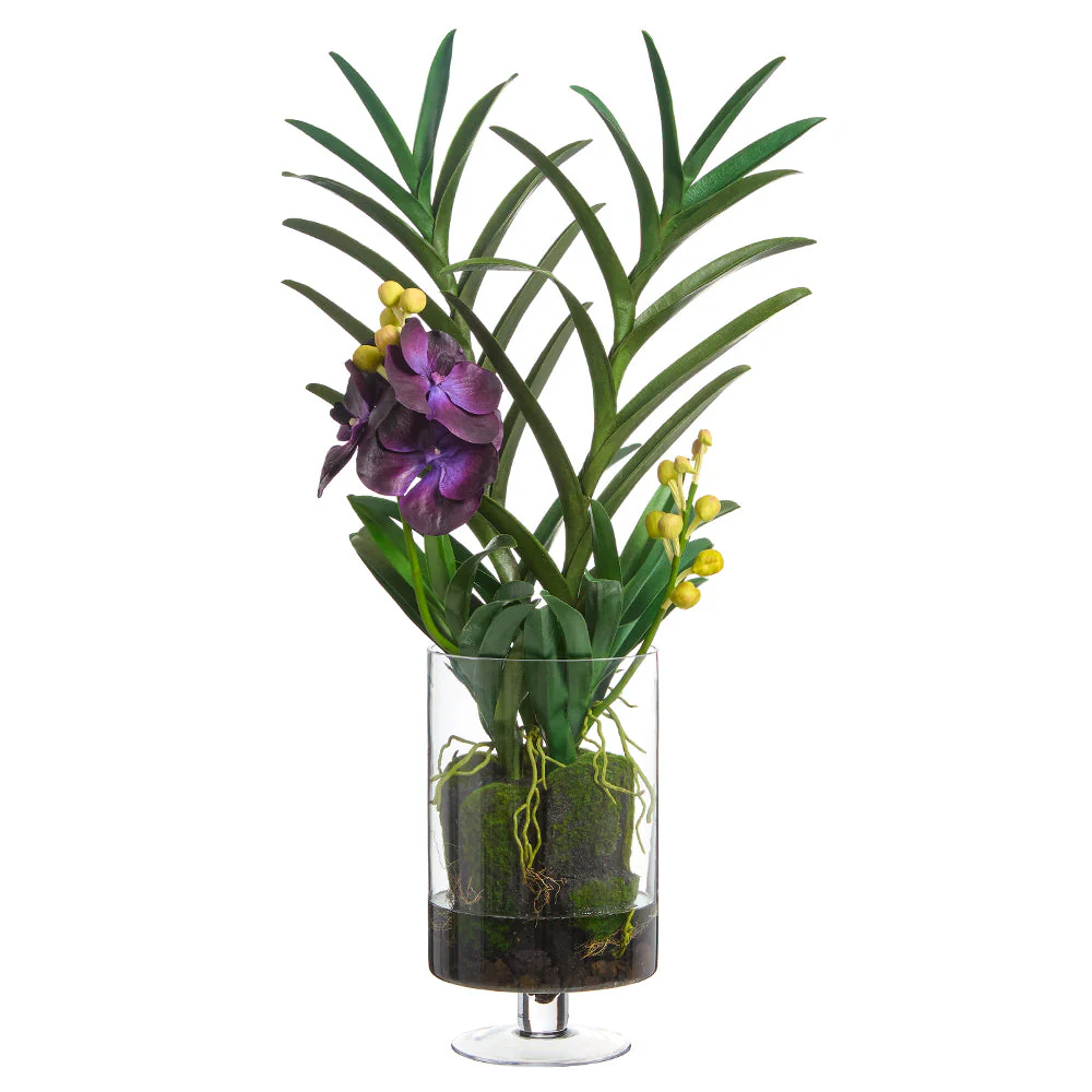 34.5"Hx19"W Vanda Orchid Silk Flower Arrangement w/Glass Vase -Purple