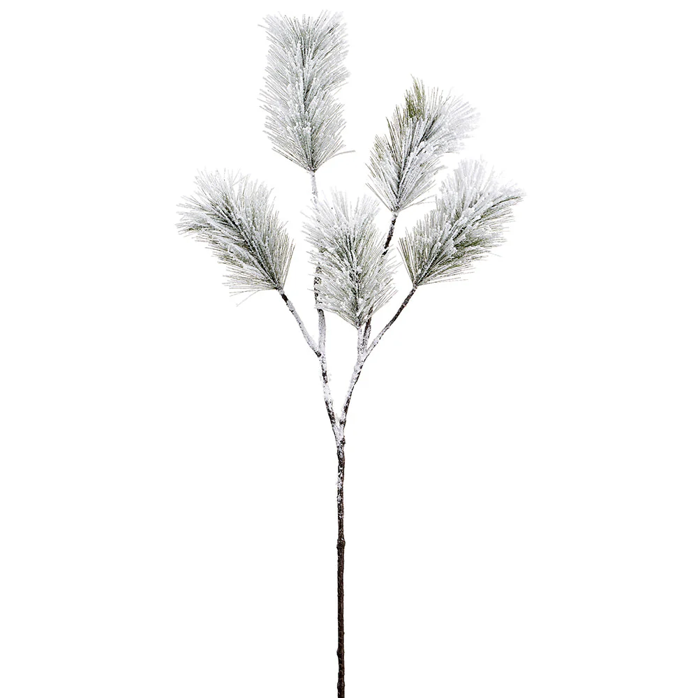 34" Flocked Artificial Pine Stem -White/Green (Pack of 12)