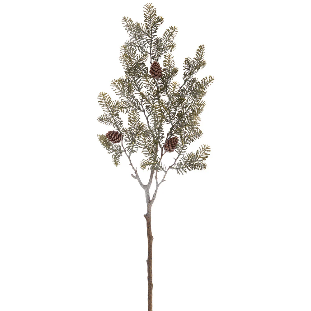 34" Frosted Artificial Pine & Pinecone Stem -Green/Gray (Pack of 6)