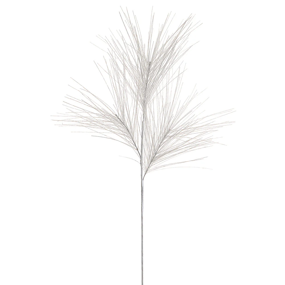 34" Glittered Artificial Long Needle Pine Stem -White/Iridescent (Pack of 12)