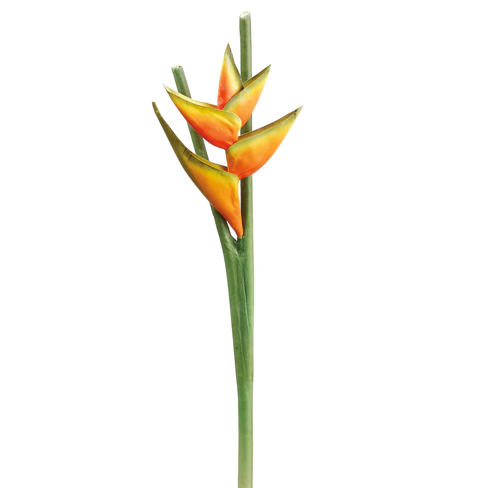 34" Hand-Wrapped Hawaiian Heliconia Silk Flower Stem -Orange (Pack of 6)