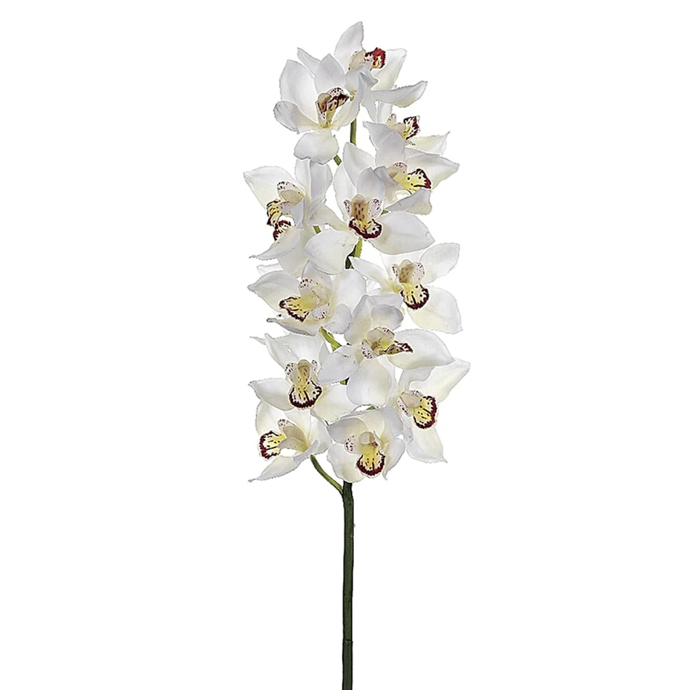 34" Hand-Wrapped Silk Cymbidium Orchid Flower Spray -Cream/Burgundy (Pack of 4)