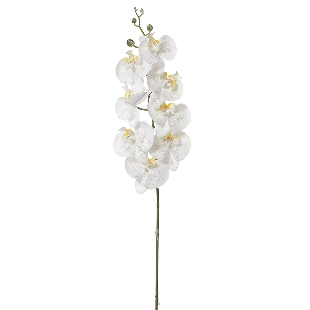 34" Iced Artificial Phalaenopsis Orchid Flower Stem -White (Pack of 12)
