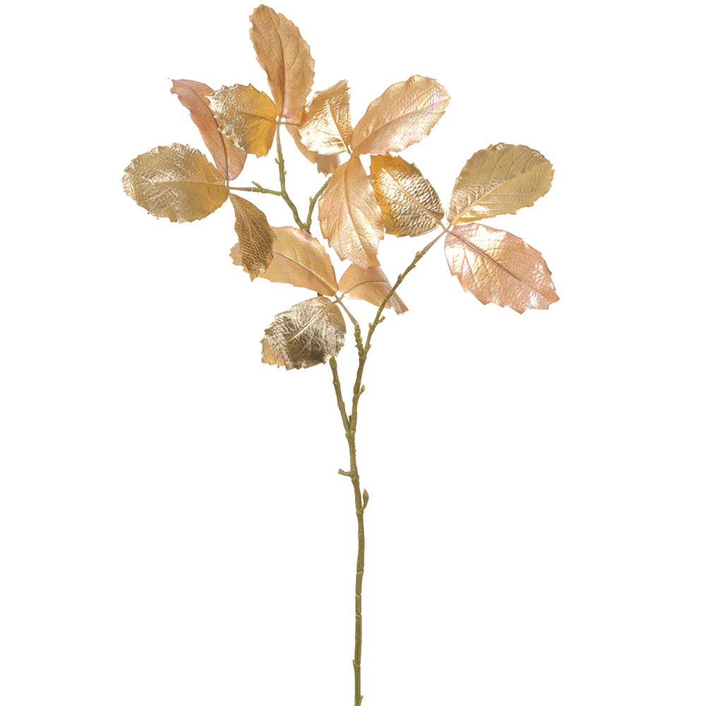 34" Metallic Artificial Leaf Stem -Rose Gold (Pack of 12)