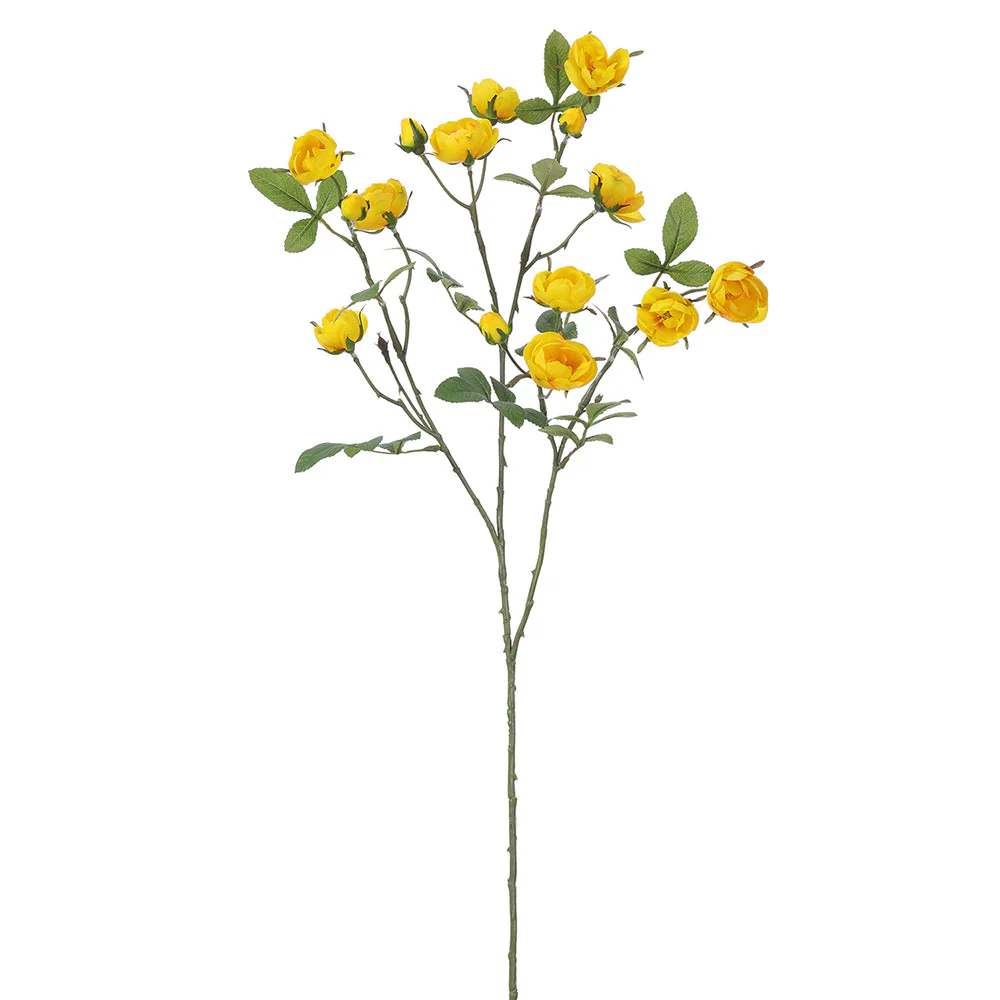 34" Mini Rose Silk Flower Stem -Yellow (Pack of 12)