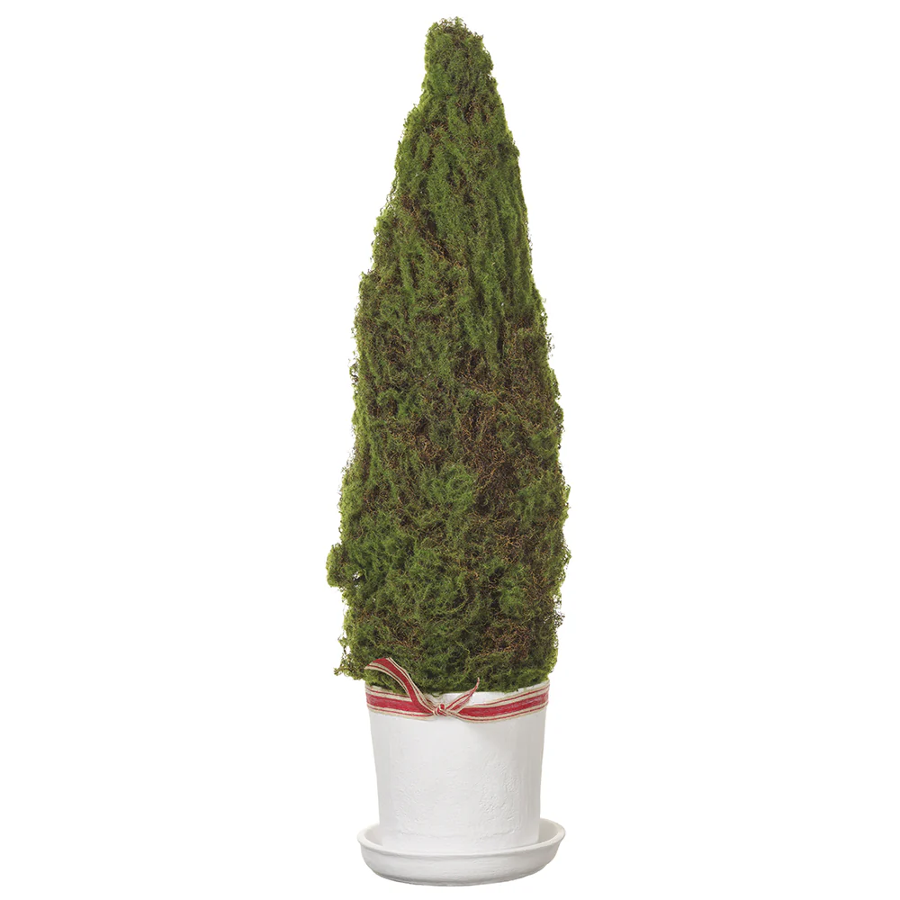 34" Moss Cone-Shaped Artificial Topiary w/Magnesium Oxide Planter -Green (Pack of 2)
