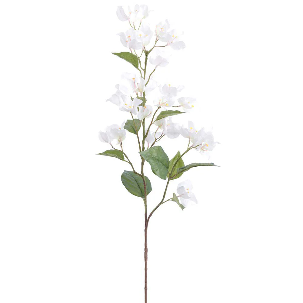 34" Outdoor UV-Resistant Artificial Bougainvillea Flower Stem -White (Pack of 12)