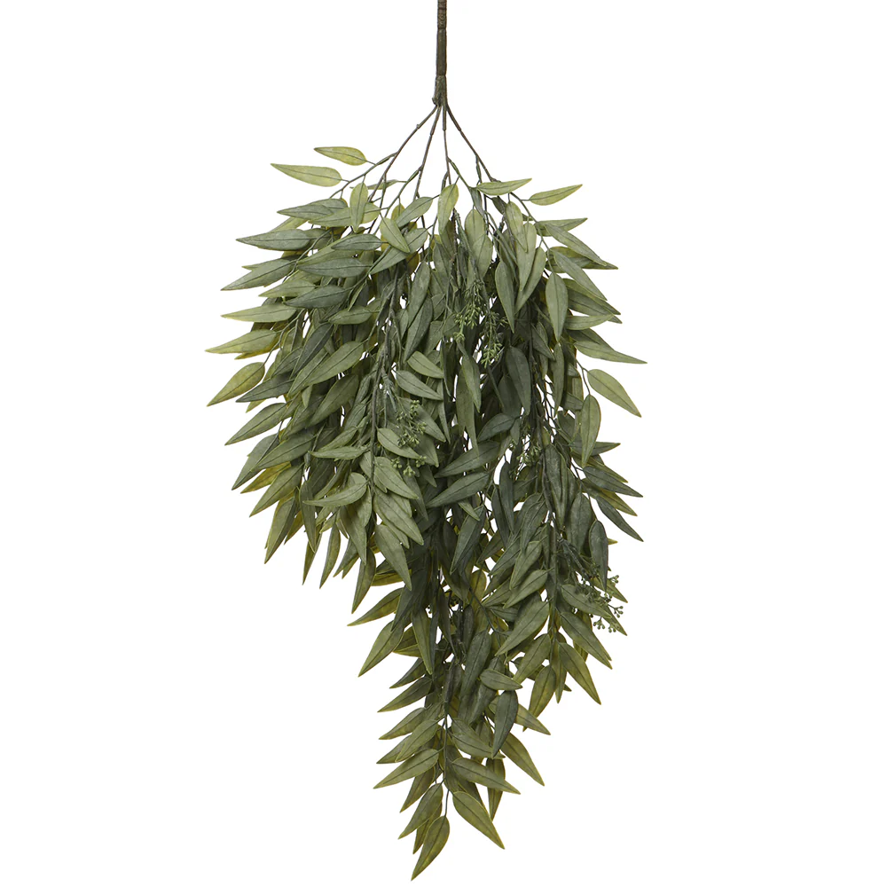 34" Silk Hanging Asian Bayberry Leaf Plant -Green/Gray (Pack of 6)