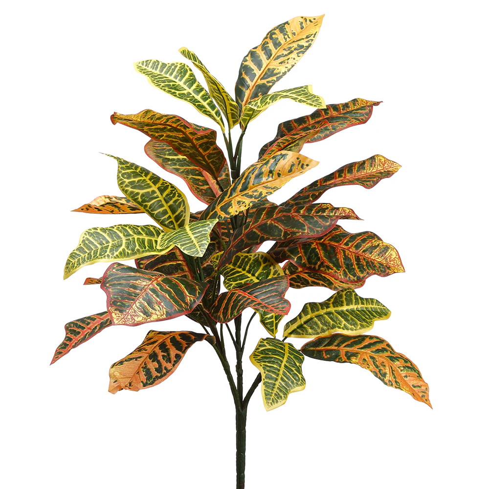 34" Tropical Silk Croton Plant -40 Leaves -Green/Variegated (Pack of 6)