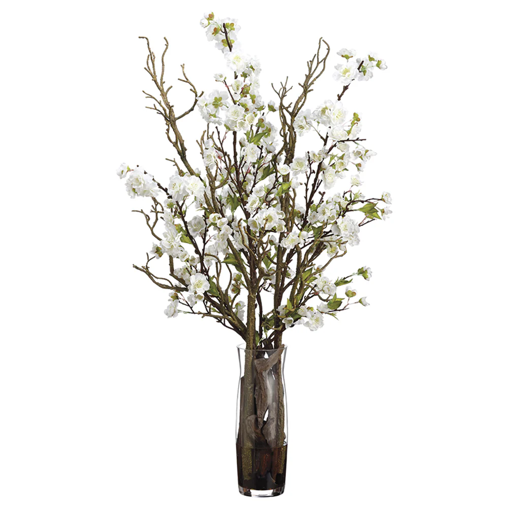 34"Hx19"W Cherry Blossom & Twig Silk Flower Arrangement -White
