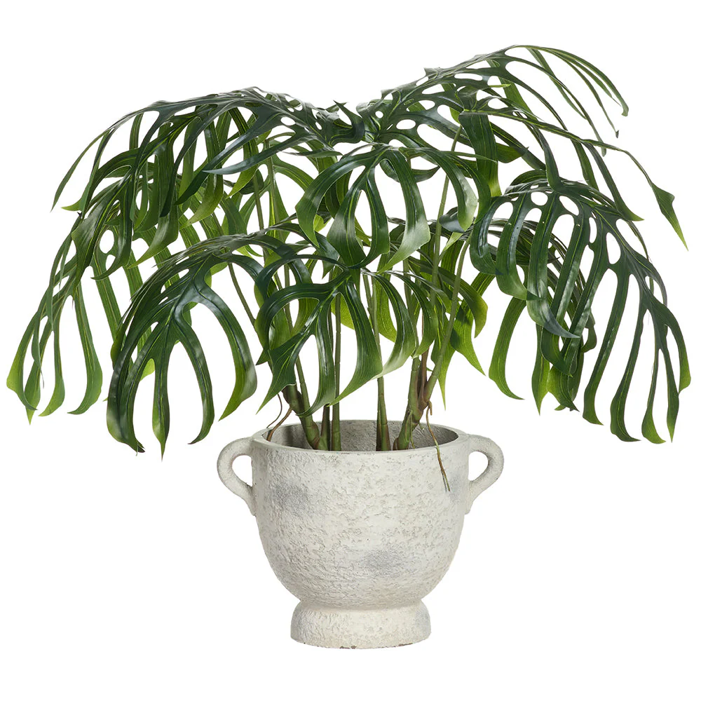 34"Hx32"W Split Philodendron Monstera Leaf Silk Plant w/Fiber Cement Planter -Green