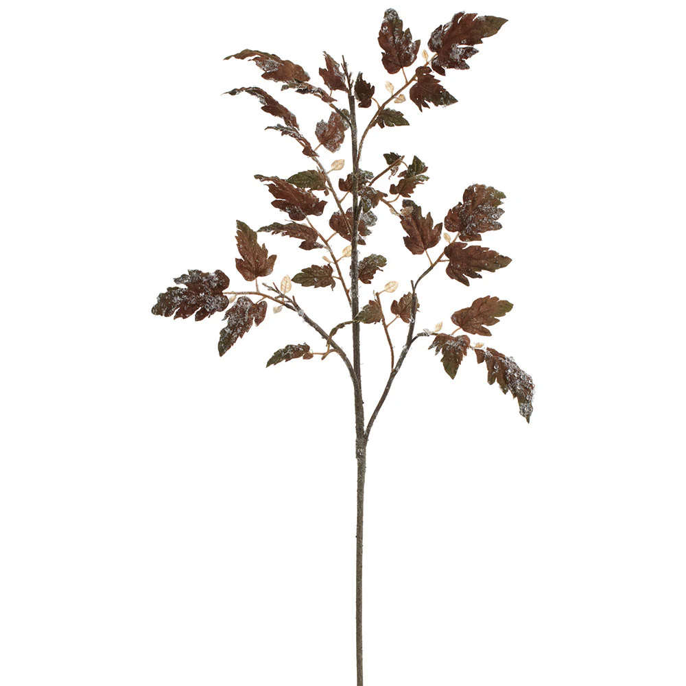 35" Beaded & Flocked Artificial Perilla Leaf Stem -Brown/White (Pack of 12)