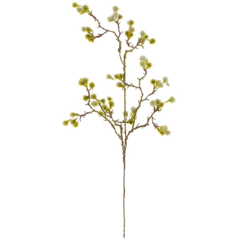 35" Globe Thistle Artificial Flower Stem -Green/Cream (Pack of 12)