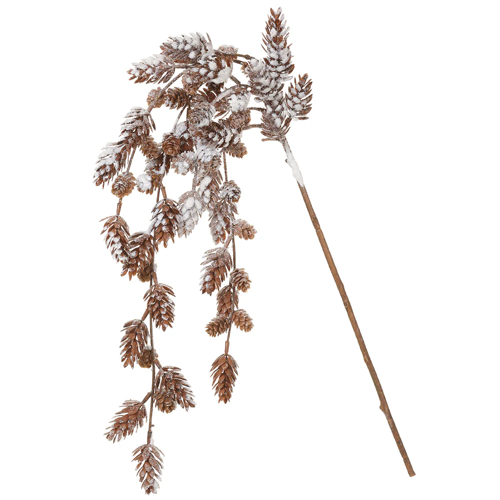 35" Hanging Flocked Artificial Pinecone Stem -Brown/White (Pack of 12)