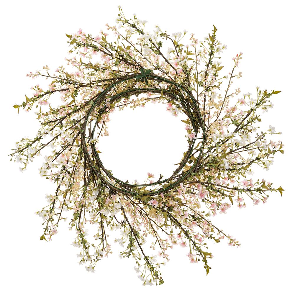 35" Mini Cherry Blossom Silk Flower Wreath -White/Pink - Image 2
