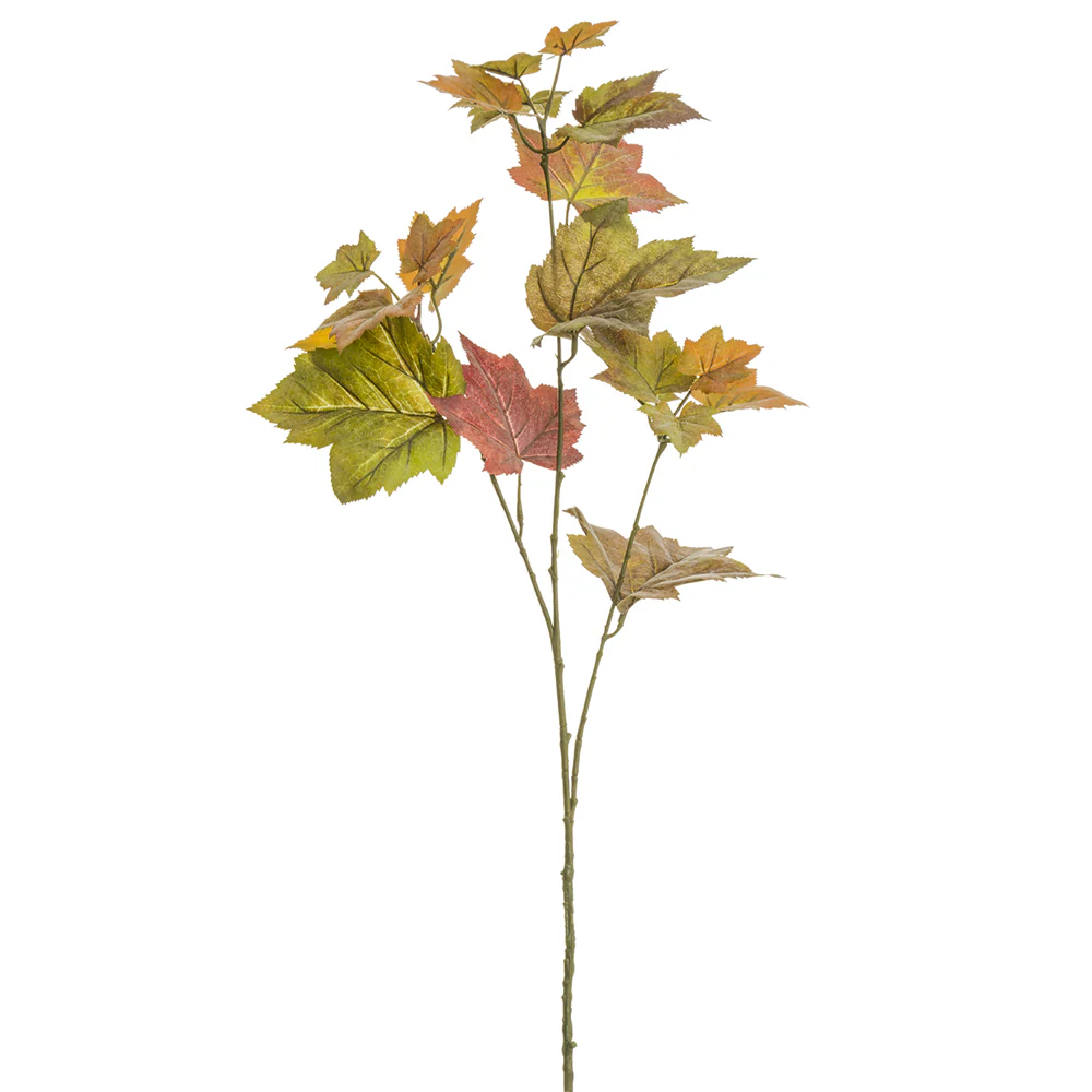 35" Silk Maple Leaf Stem -Orange/Green (Pack of 12)
