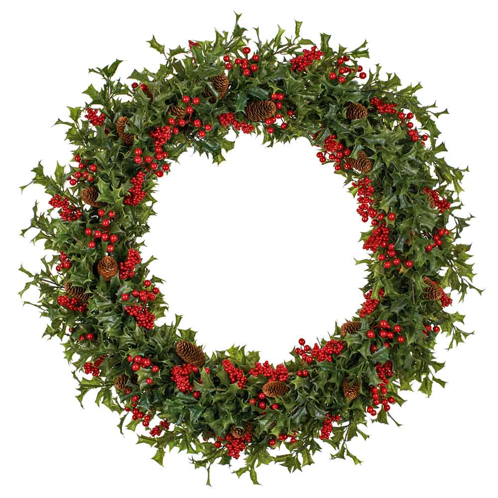 36" Artificial Berry, Pinecone & Holly Leaf Wreath -Red/Green (Pack of 2)