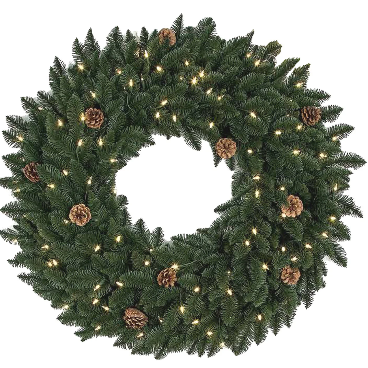 36" Artificial Mixed Grand Fir & Plastic Pinecone Wreath, LED (Twinkle) Pre-Lit -Green