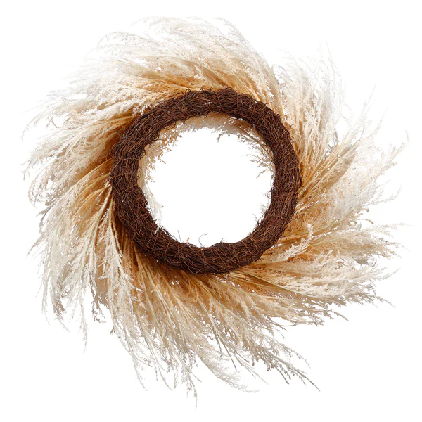 36" Artificial Pampas Grass Wreath -Beige - Image 2