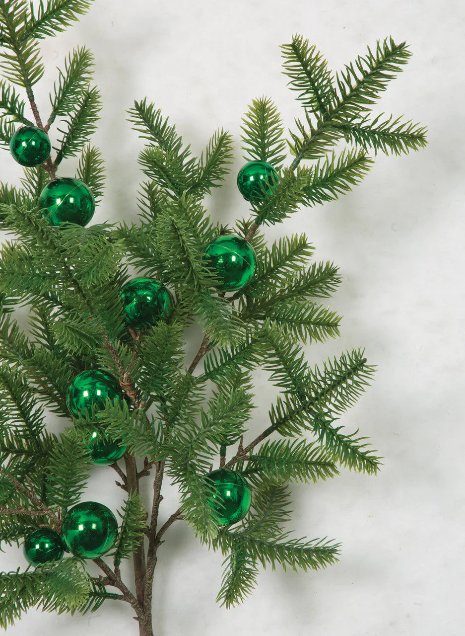 36" Artificial Pine & Shiny Ball Stem -Green (Pack of 12) - Image 2