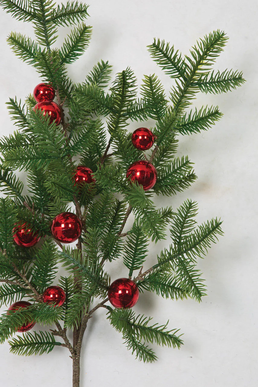 36" Artificial Pine & Shiny Ball Stem -Red (Pack of 12) - Image 2