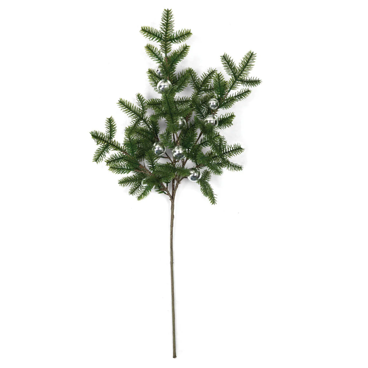 36" Artificial Pine & Shiny Ball Stem -Silver (Pack of 12)