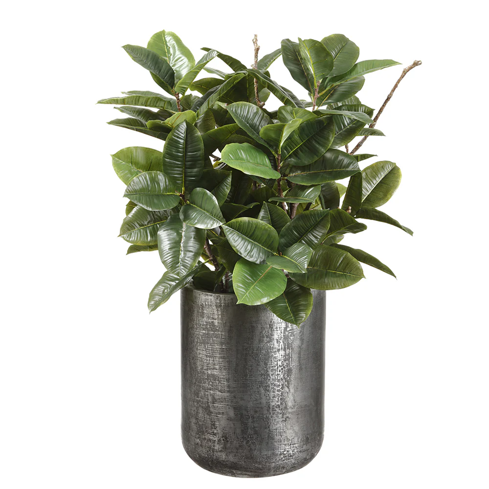 36" Artificial Rubber Leaf Plant w/Textured Zinc Planter -Green
