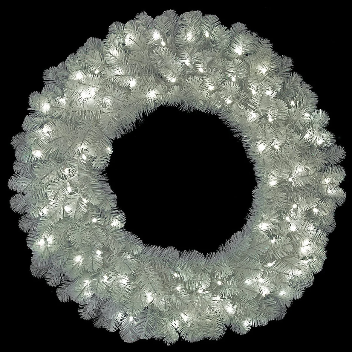 36" Flocked Artificial White Spruce Wreath, LED Pre-Lit (Cool White) -White