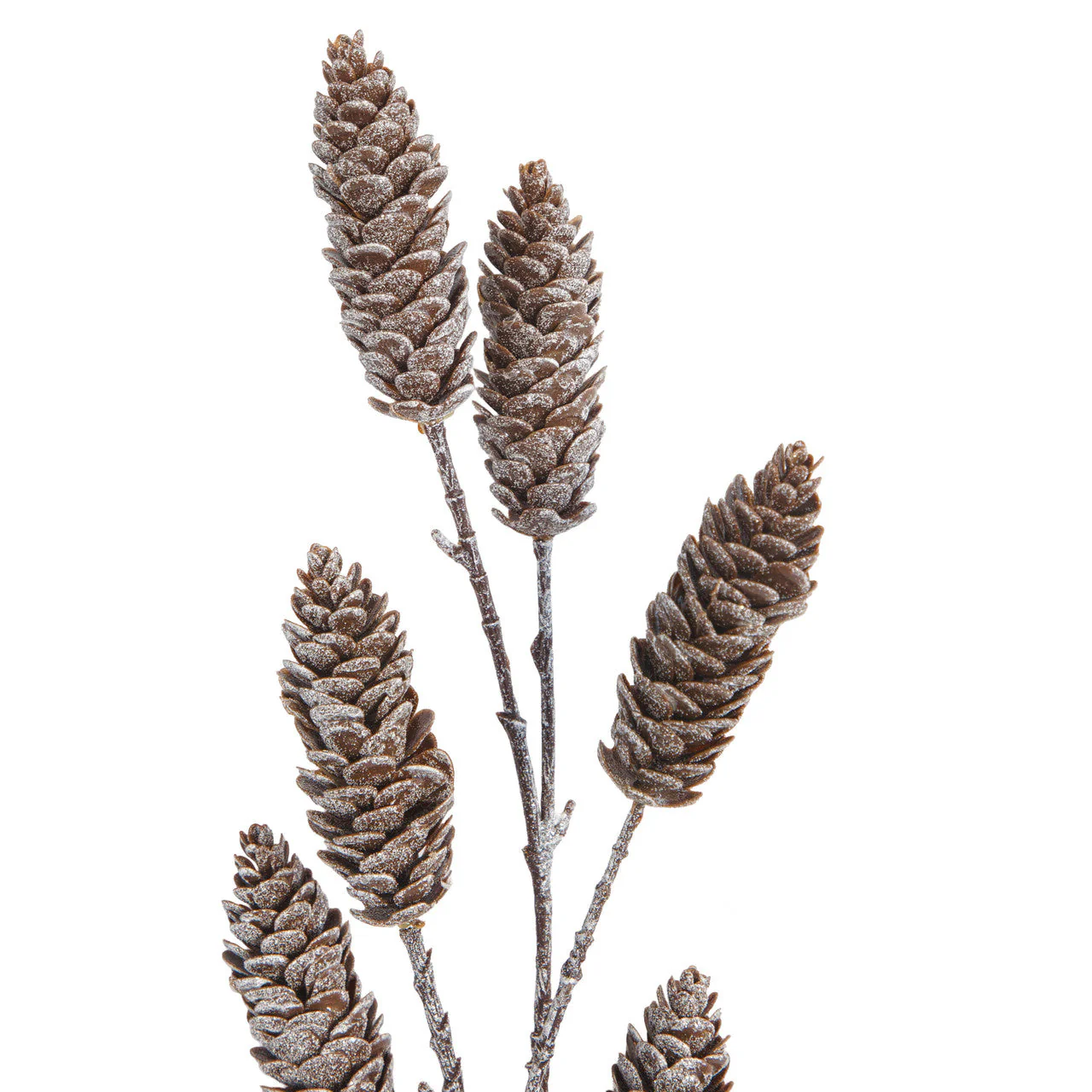36" Flocked & Glittered Pinecone Stem -Brown/White (Pack of 12) - Image 2