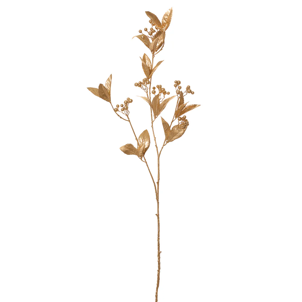 36" Glittered Artificial Berry Stem -Gold (Pack of 12)