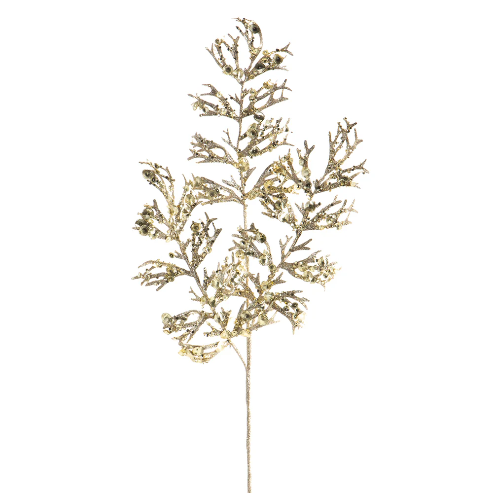 36" Glittered Artificial Fern Leaf Stem -Light Gold (Pack of 12)